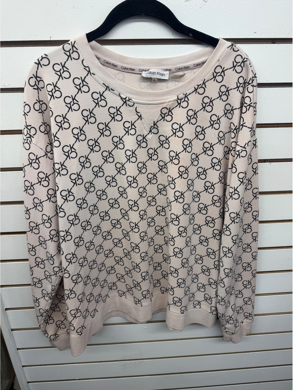 Calvin Klein CK Logo Print Sweatshirt Top Size XL Beige Black
